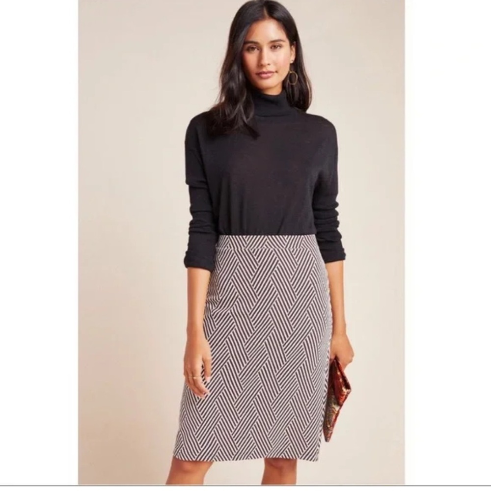 Anthropologie Maeve Striped Knit pencil skirt with chevron pattern.
